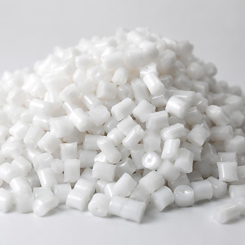 White HDPE polyethylene pellets close-up